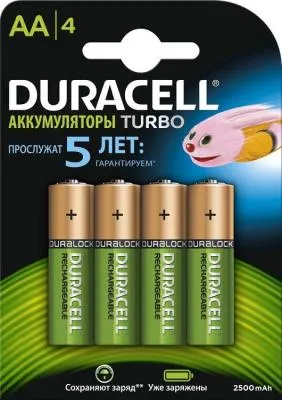 Батарейка аккумуляторная Duracell HR6-4BL 2400mAh/2500mAh никель-металлгидридный предзаряженные Батарейка аккумуляторная Duracell HR6-4BL 2400mAh/2500mAh никель-металлгидридный предзаряженные