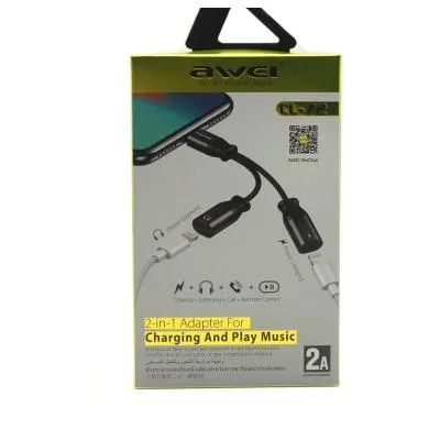 Аудио адаптер переходник для наушников iphone с Lightning на 2 Lightning Awei CL-72 2A черный