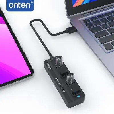 Разветвитель адаптер переходник USB 3.2 Gen1 5Gbps HUB Хаб картридер Onten OTN-5305 4в1 4USB 3.0 порта черный