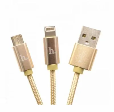 Кабель для зарядки 2 в 1 Lightning/Micro HOCO X2 2.1А золото