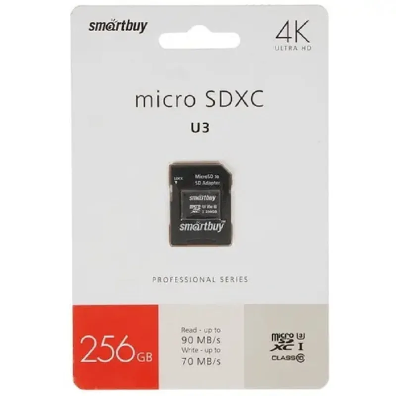 Изображение Карта памяти Smartbuy MicroSDXC Class 10 U3 V30 A1 R/W 90/55MB/s 256Gb  