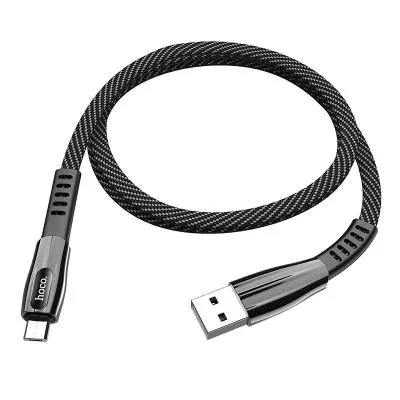 Кабель для зарядки Micro USB HOCO U70 LED 2.4А 1.2м плоский в нейлоновой оплетке темно-серый