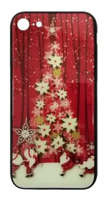 Чехол накладка для iphone 7/8 Plus (5.5) Новогодняя силикон+пластик елка на красном