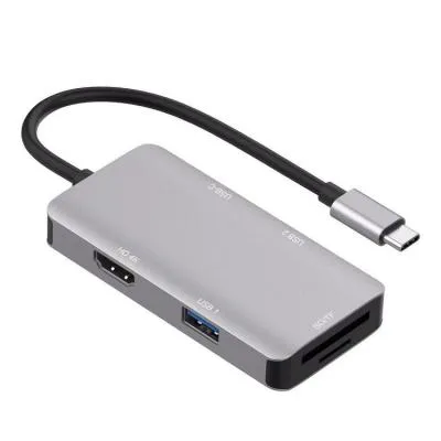 Разветвитель адаптер переходник концентратор Type-C HUB Хаб Fixtor OT-9590B док станция 6в1 серый