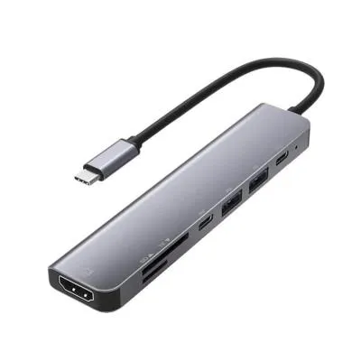 Разветвитель адаптер переходник концентратор Type-C HUB Хаб  Fixtor OT-UC902 док станция 7в1 серый