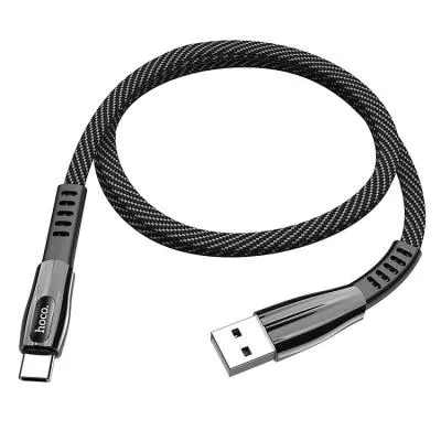 Кабель для зарядки Type-C USB HOCO U70 LED 3А 1.2м плоский в нейлоновой оплетке темно-серый