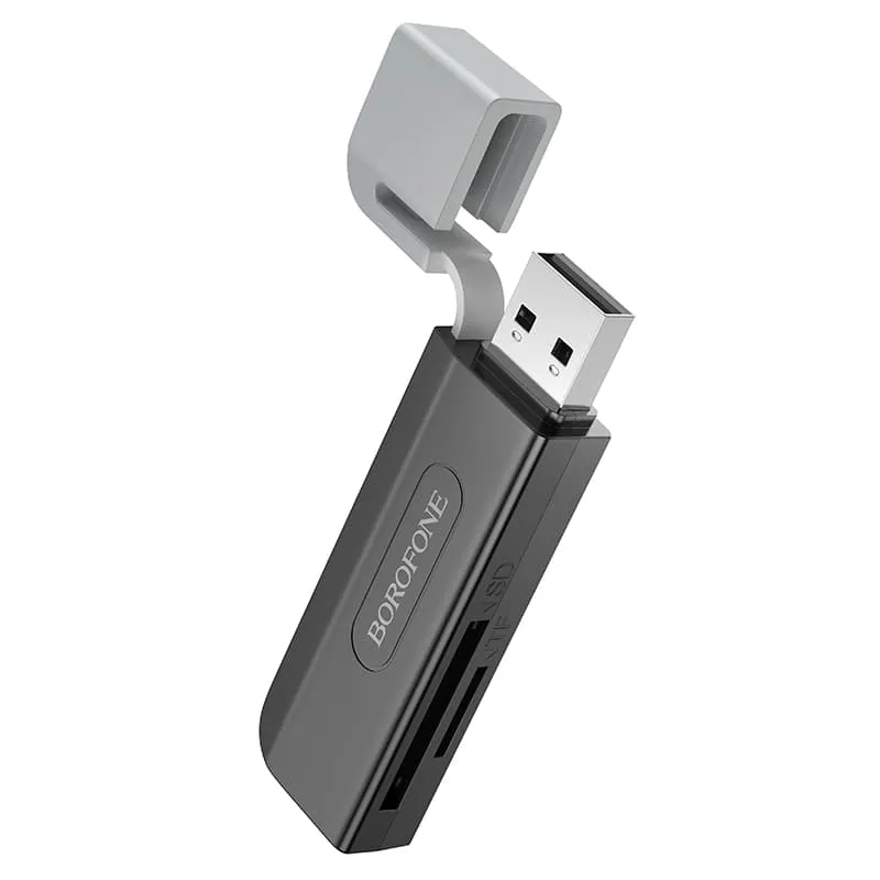 Картридер Borofone DH9 2 в 1 USB 2.0 на SD+TF2.0 черный с серым колпачком