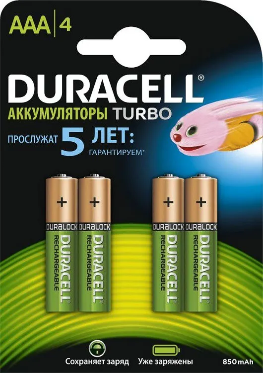 Батарейка аккумуляторная Duracell HR03-4BL 850mAh/900mAh никель-металлгидридный предзаряженные Батарейка аккумуляторная Duracell HR03-4BL 850mAh/900mAh никель-металлгидридный предзаряженные