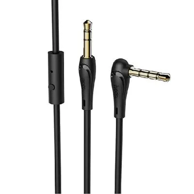 Кабель Aux HOCO UPA15 1м с микрофоном угол 90 черный