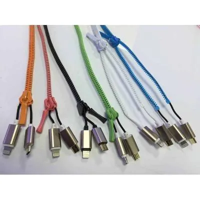 Кабель для зарядки 2 в 1 Lightning/Micro шнурок-молния оранжевый