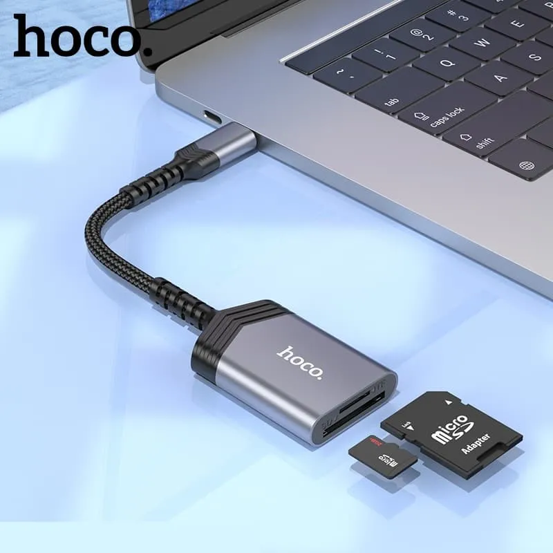 Картридер Hoco UA25 OTG 2 в 1 для Type-C на SD/TF серый металл Картридер Hoco UA25 OTG 2 в 1 для Type-C на SD/TF серый металл