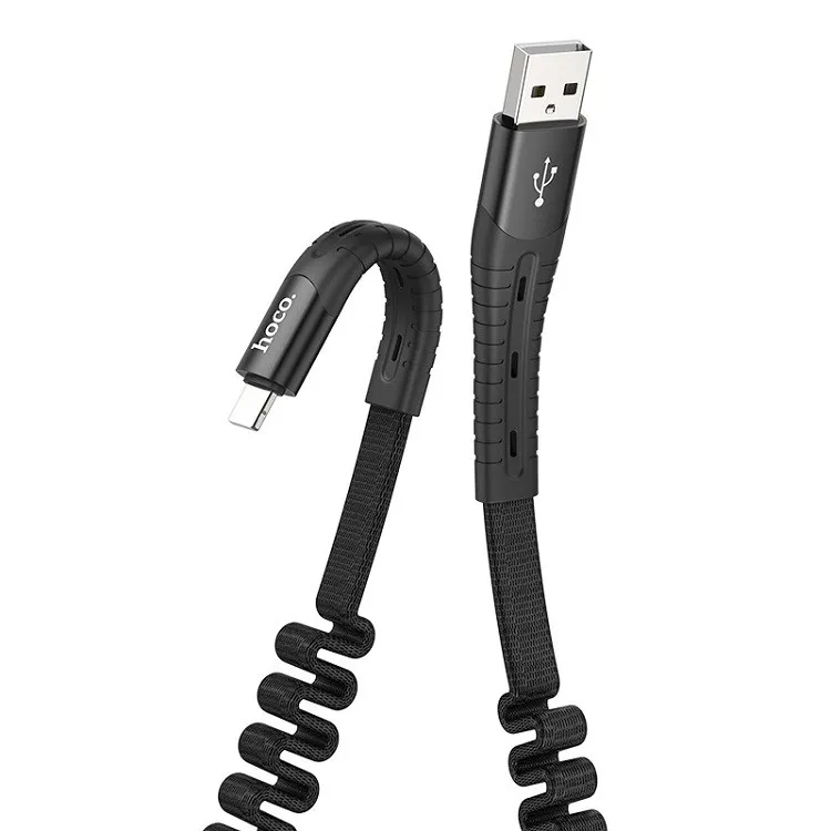 Кабель для зарядки iphone Lightning HOCO U78 2.4A 1.2м гибкий эластичный черный Кабель для зарядки iphone Lightning HOCO U78 2.4A 1.2м гибкий эластичный черный