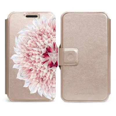 Универсальный чехол-книжка Gresso Калейдоскоп георгин гор. с силикон. шеллом (размер 5,5-6) золото