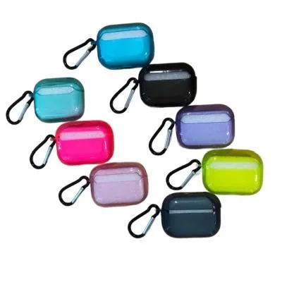 Чехол для наушников  Pro с карабином силикон прозрачный голубой