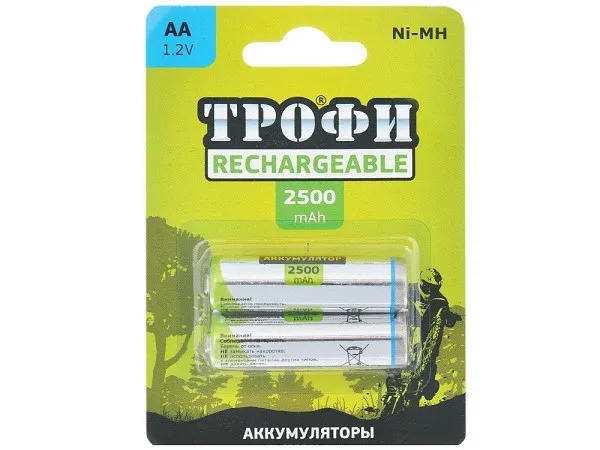 Батарейка аккумуляторная Трофи HR6-2BL 2500mAh Green Power никель-металлгидридный Батарейка аккумуляторная Трофи HR6-2BL 2500mAh Green Power никель-металлгидридный