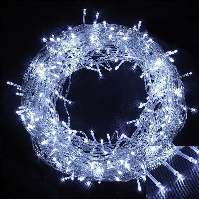 Гирлянда светодиодная 20 м провод прозрачный LED-400 220V 8 режимов холодный белый