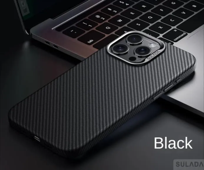 фото Чехол накладка для iphone 15 Pro Max (6.7) SULADA Gentleman карбон пластик черный с магнитом для magsafe