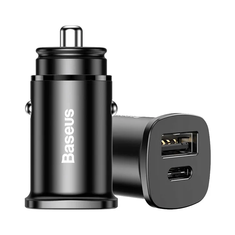 фото Автомобильное зарядное устройство Baseus Square Metal PD3.0 30W+QC3.0 QC4.0 SCP / Type-C USB-C+USB черное CCALL-AS01