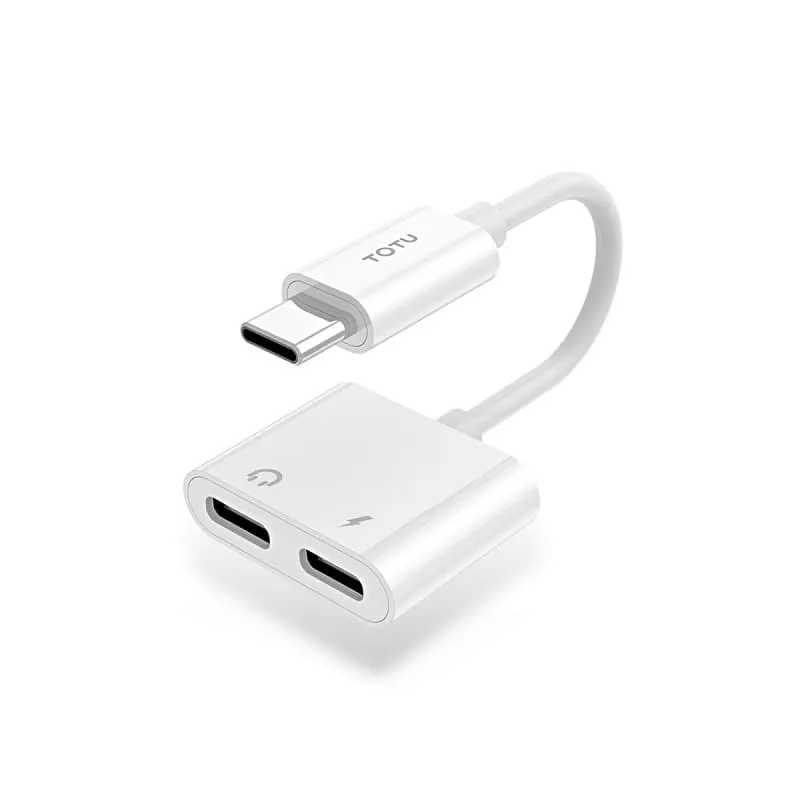 Аудио адаптер переходник для наушников с Type-C USB-C на 2 Type-C USB-C Totu Design EAUC-15 QC3.0 белый