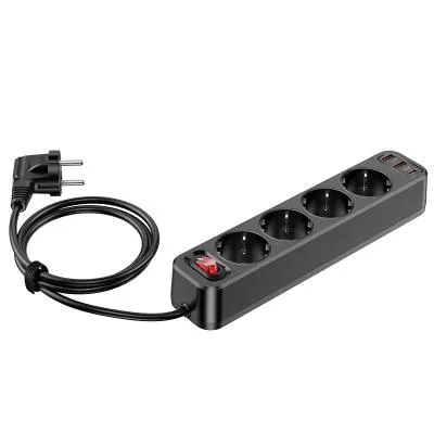 Сетевой фильтр HOCO NS1 4 гнезда + 2USB QC3.0 + PD 20W Type-C USB-C 1.8м черный