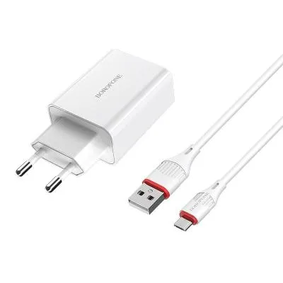 Сетевое зарядное устройство + кабель Micro USB Borofone BA21A 1USB QC3.0 18W белый