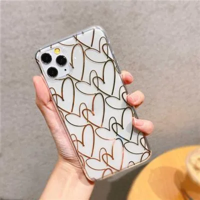 Чехол накладка для iphone 7/8 Plus (5.5) CaiKl сердечки золото силикон+пластик прозрачная