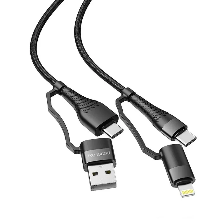 Кабель для зарядки 4 в 1 Lightning/USB/Type-C to Type-C/Type-C to Lightning Borofone BU28 60W черный