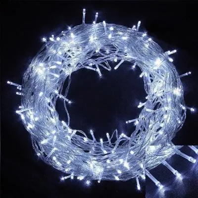 Гирлянда светодиодная 20 м провод прозрачный LED-400 220V 8 режимов холодный белый