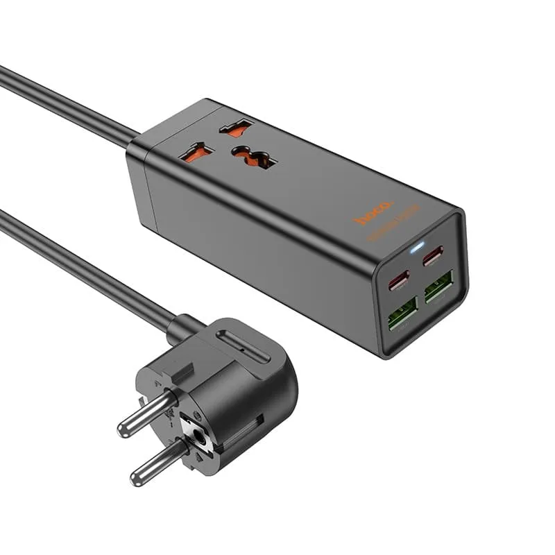 Сетевой фильтр HOCO AC10A 1 гнездо + 2 PD65W + USB QC18W 1.5м 2500W черный Сетевой фильтр HOCO AC10A 1 гнездо + 2 PD65W + USB QC18W 1.5м 2500W черный