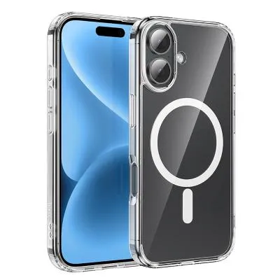 Чехол накладка для iphone 16 Plus (6.7) HOCO Armour magnetic защита углов силикон + пластик с магнитом для magsafe матовая белая