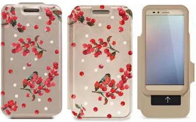 Универсальный чехол-книжка Gresso Дива-рябина гор. с силикон. шеллом (размер 4,9-5,2) золото