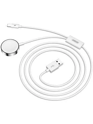 Магнитное зарядное устройство кабель для часов Apple Watch Joyroom S-IW002S 2в1 Magnetic/Lightning в USB-A 1.5м белое