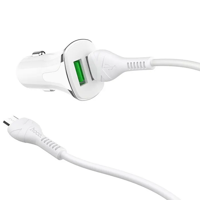Изображение Автомобильное зарядное устройство + кабель Micro USB HOCO Z31 QC3.0 2USB 3,4A белый фото Автомобильное зарядное устройство + кабель Micro USB HOCO Z31 QC3.0 2USB 3,4A белый