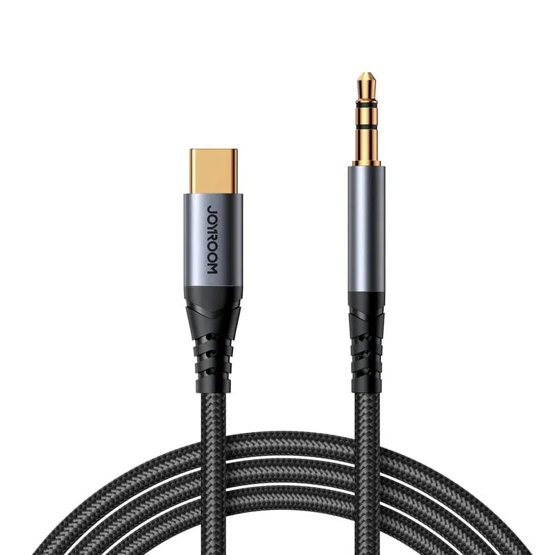 Кабель Aux Jack 3.5 - Type-C USB-C Joyroom SY-A07 1,2м плетеный черный Кабель Aux Jack 3.5 - Type-C USB-C Joyroom SY-A07 1,2м плетеный черный