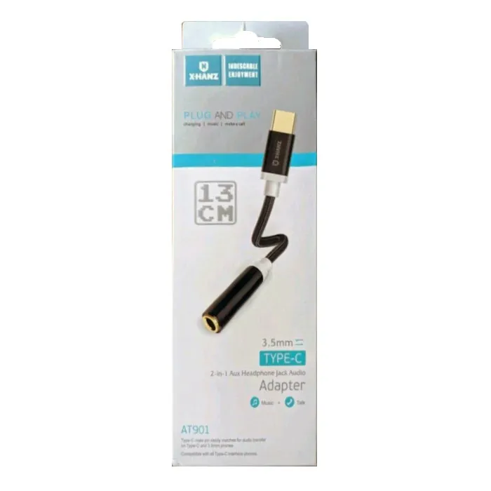 Аудио адаптер переходник для наушников с Type-C USB на Jack 3.5 X-Hanz HD-AT901 черный Аудио адаптер переходник для наушников с Type-C USB на Jack 3.5 X-Hanz HD-AT901 черный