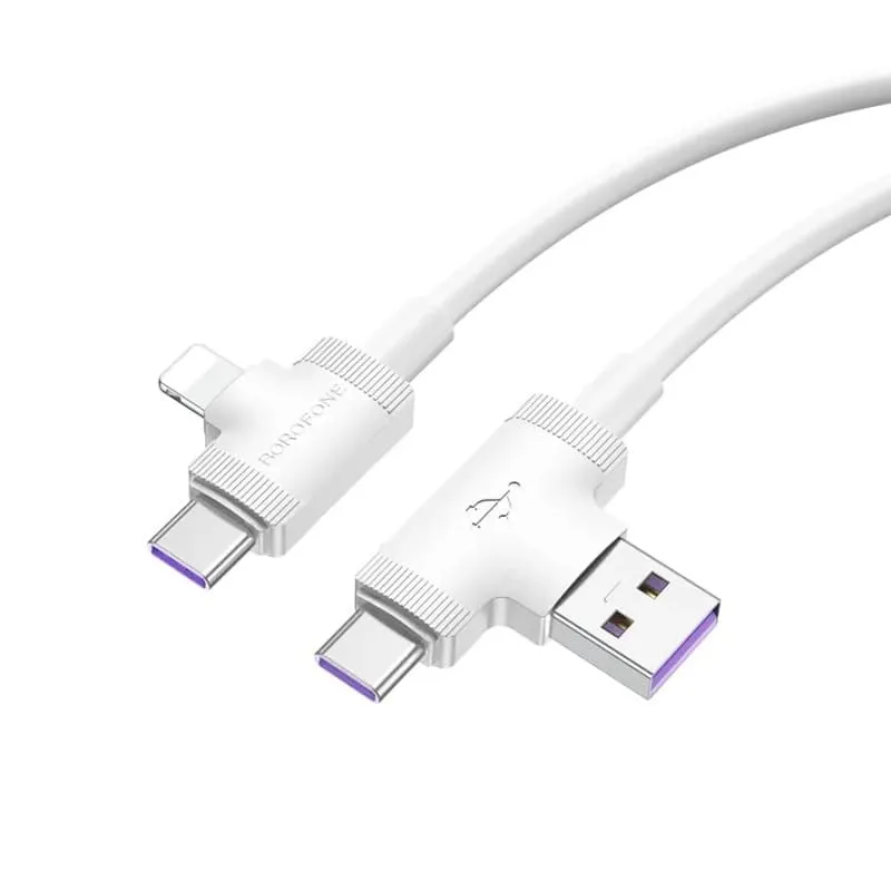 Кабель для зарядки 4 в 1 USB / Type-C to Type-C / Lightning Borofone BX73 60W 1м белый Кабель для зарядки 4 в 1 USB / Type-C to Type-C / Lightning Borofone BX73 60W 1м белый