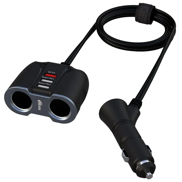 фото Разветвитель Ritmix RM-23XQC 2 прикуривателя 2USB+1USB QC3.0 черное