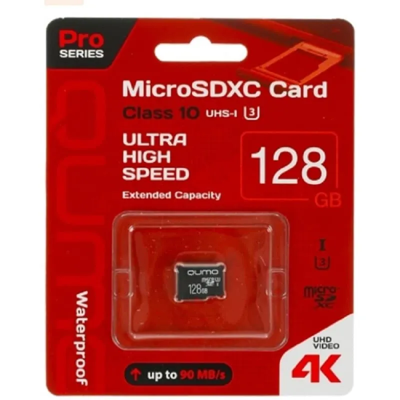 Изображение Карта памяти QUMO MicroSDXC Class 10 90/70Mb/s UHS-I U3 Pro seria 3.0 128Gb без адаптера