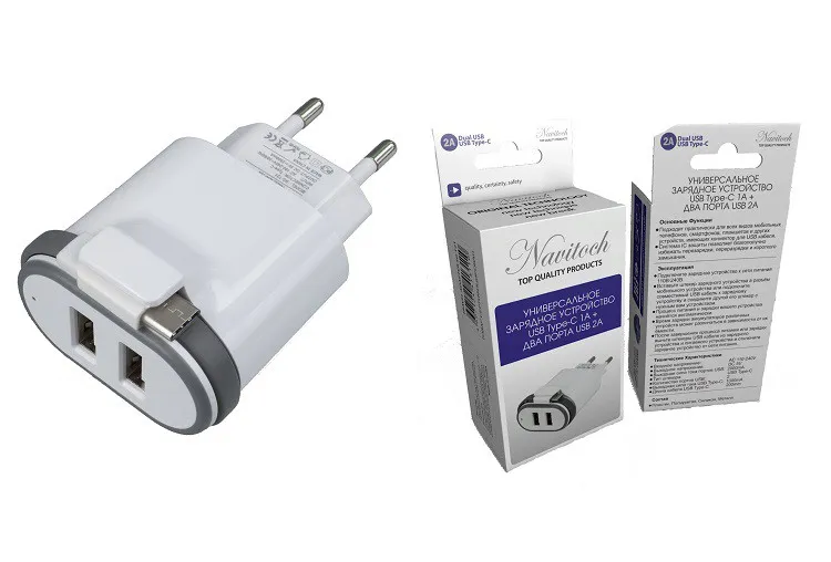 фото Сетевое зарядное устройство + кабель Type-C Navitoch SG-T21 2USB 1A+2А белое