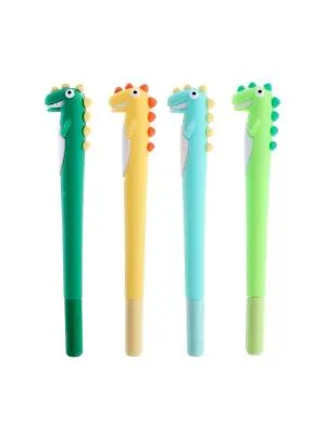 Ручка гелевая KUKI с динозавром, пластик 0,5mm черные чернила