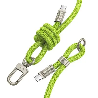 Кабель для зарядки Type-C to Type-C HOCO GH7 Elegant 60W 1.8м регулируемый шнурок на шею с карабином флуоресцентный зеленый 