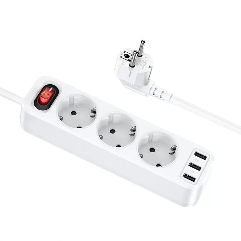 Сетевой фильтр HOCO NS2 3 гнезда + 3USB 1.8м 4000W белый Сетевой фильтр HOCO NS2 3 гнезда + 3USB 1.8м 4000W белый