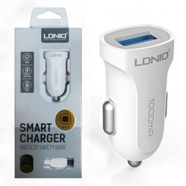 Изображение Автомобильное зарядное устройство LDNIO DL-C17 1USB 1A белый + кабель Type-C USB фото Автомобильное зарядное устройство LDNIO DL-C17 1USB 1A белый + кабель Type-C USB