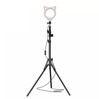 Кольцевая светодиодная лампа со штативом-треногой RK44 12см черная