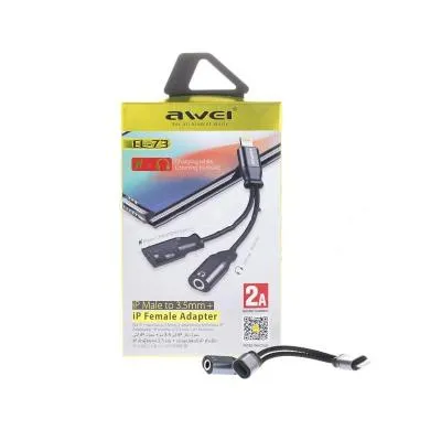 Аудио адаптер переходник для наушников iphone с Lightning на Jack 3.5 и Lightning Awei CL-73 2A черный