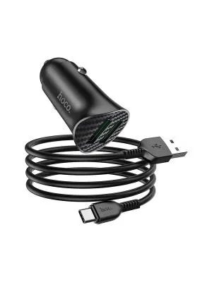 Автомобильное зарядное устройство + кабель Type-C USB HOCO Z39 QC3.0 2USB 18W 1м черный