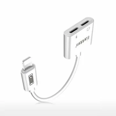 Аудио адаптер переходник для наушников iphone с Lightning на Jack 3.5 и Lightning Ealdom ET-OT16 белый