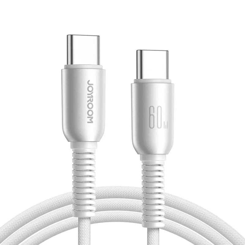 Кабель для зарядки Type-C to Type-C Joyroom S-A51 1.2м PD 60W в нейлоновой оплетке светло-серый (для ip 15) Кабель для зарядки Type-C to Type-C Joyroom S-A51 1.2м PD 60W в нейлоновой оплетке светло-серый (для ip 15)