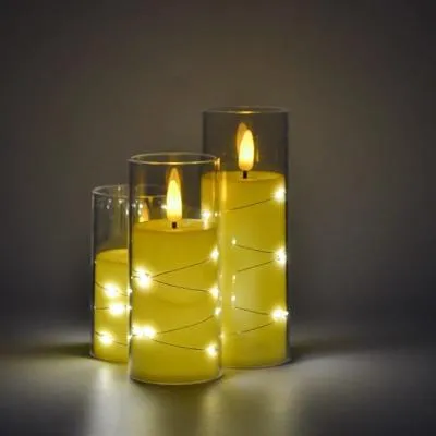 Свеча светодиодная мерцающая декоративная в стакане с диодами 5х12.5см пластик LZ780 (от батареек 3хLR44)