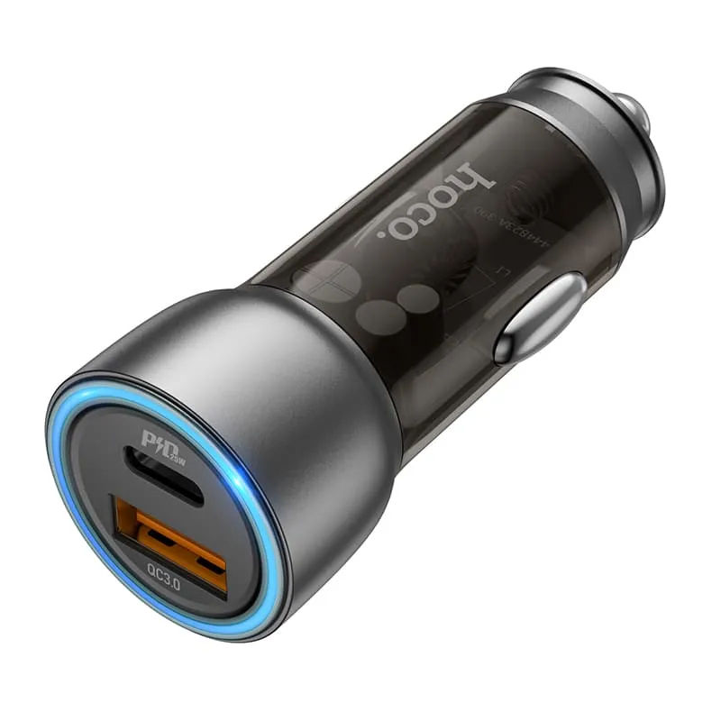 Изображение Автомобильное зарядное устройство HOCO NZ8 43W PD 25W+QC3.0 / Type-C USB-C+USB прозрачный коричневый фото Автомобильное зарядное устройство HOCO NZ8 43W PD 25W+QC3.0 / Type-C USB-C+USB прозрачный коричневый